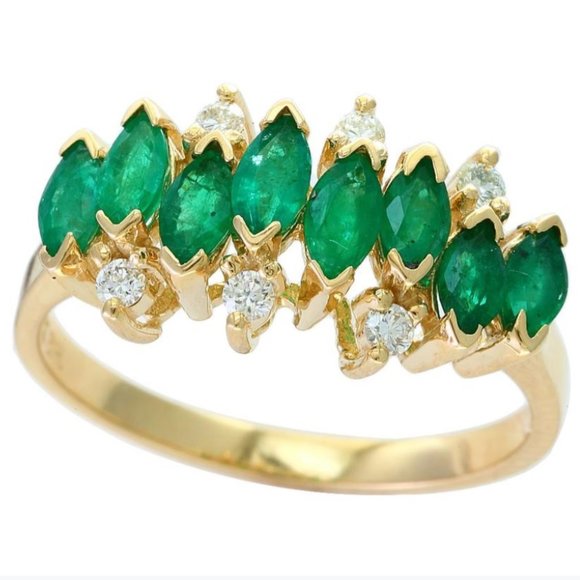 (Certified + warranty)EFFY Brasilica / 1.18 CWT Emerald & Diamond Ring / 14K